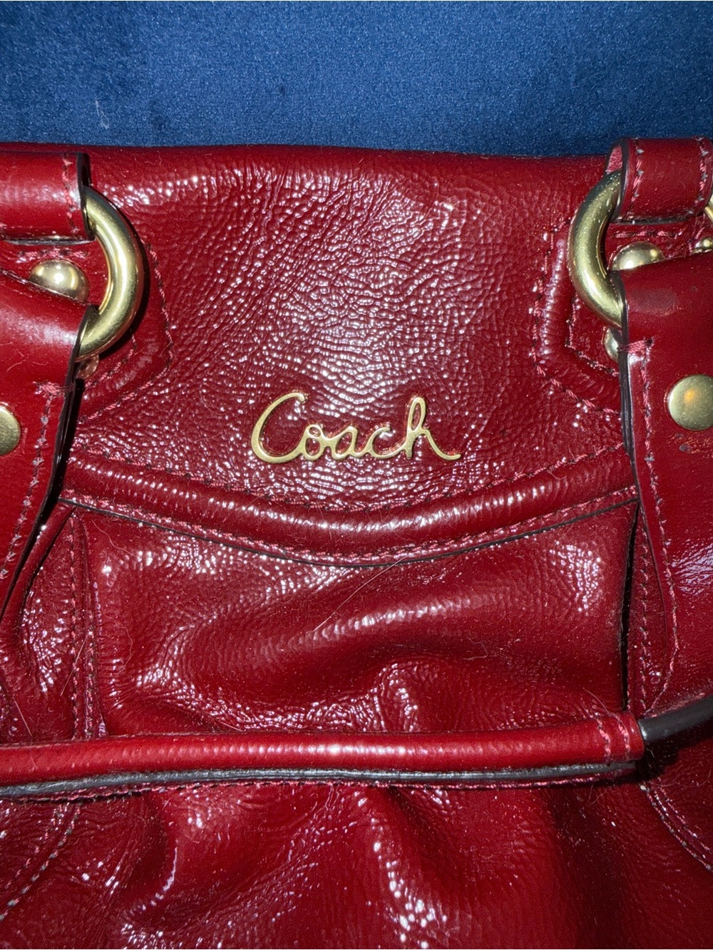 Coach Red Leather Shoulder Satchel with Gold Hardware - Picture 3 of 8